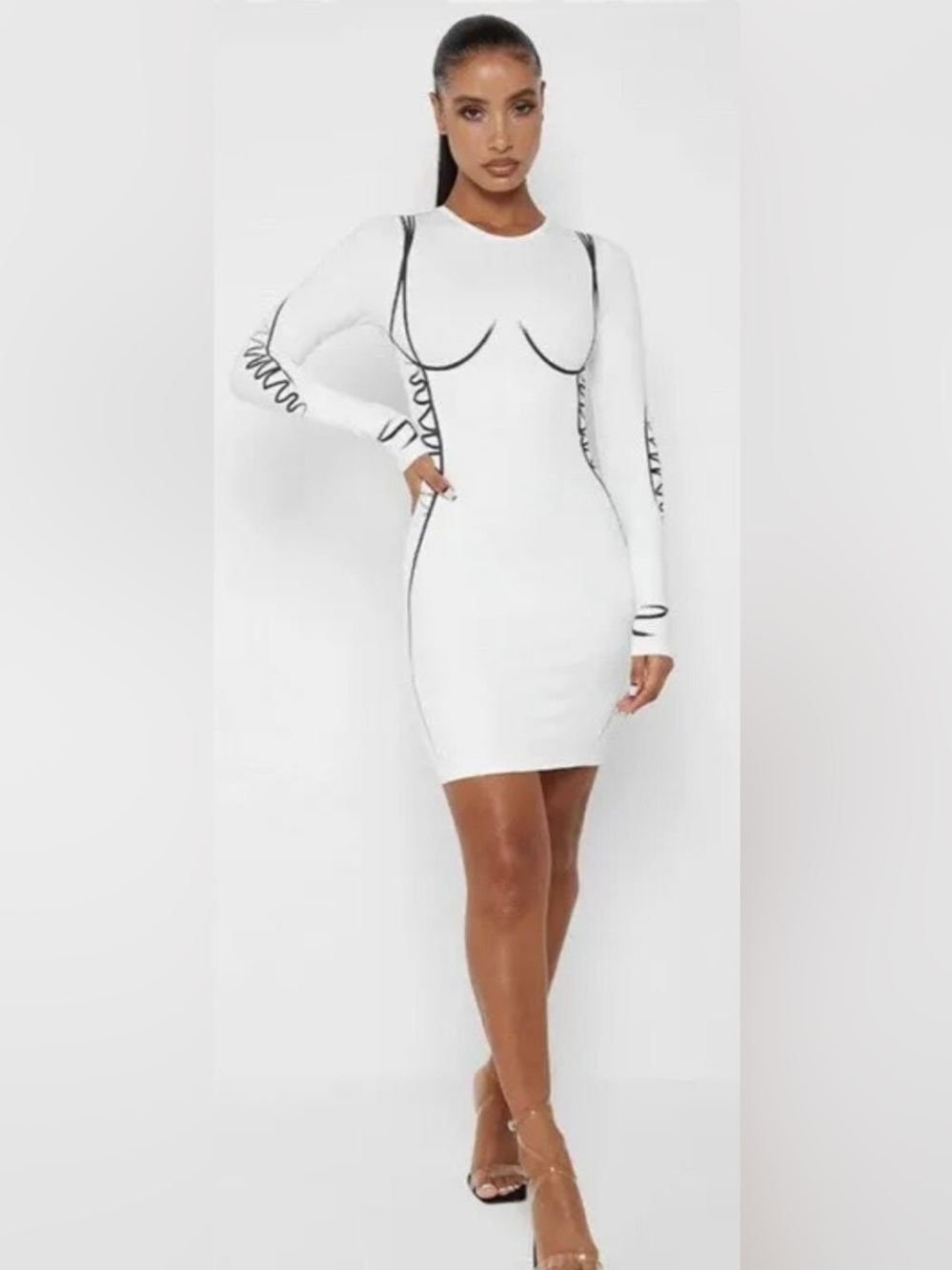 NWT Maniere de voir white long sleeve body contour dress size UK 10
